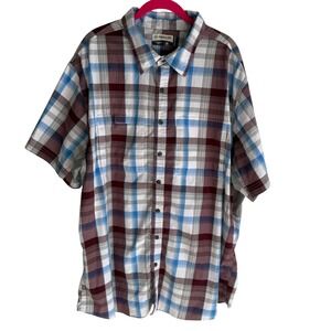 MAGELLAN OUTDOORS Classic Fit Blue and Burgundy Plaid Mens‎ Button Up, 2XL